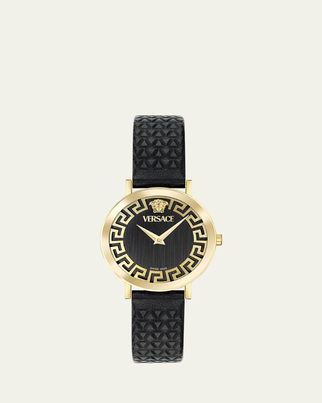 35mm Daedalus Watch with Leather Strap, Gold/Black